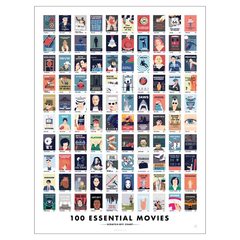Pop Chart Lab Pop Chart | 100 Essential Movies Scratch-Off Chart | 12" x 16" Scratch-Off Poster | Original Bucket List Poster of Must-See Movies | Featured in Wirecutter and on Huckberry - Image 1
